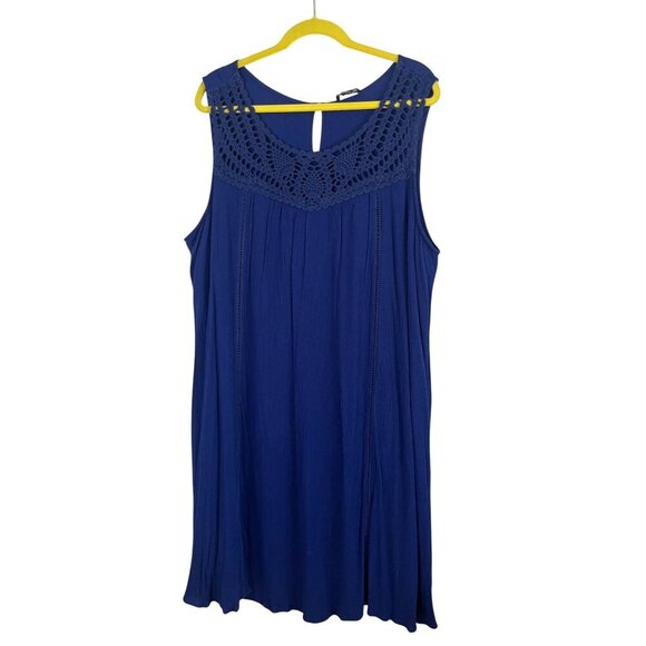 New Direction Dress 2X Blue Midi Floral Crochet Crinkle Gauze Boho Western Retro - Picture 1 of 13